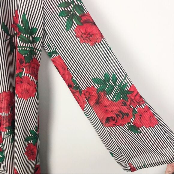 JORJA | Longline Duster Open Front Kimono Stripes & Roses Women’s Size Medium - Picture 5 of 8